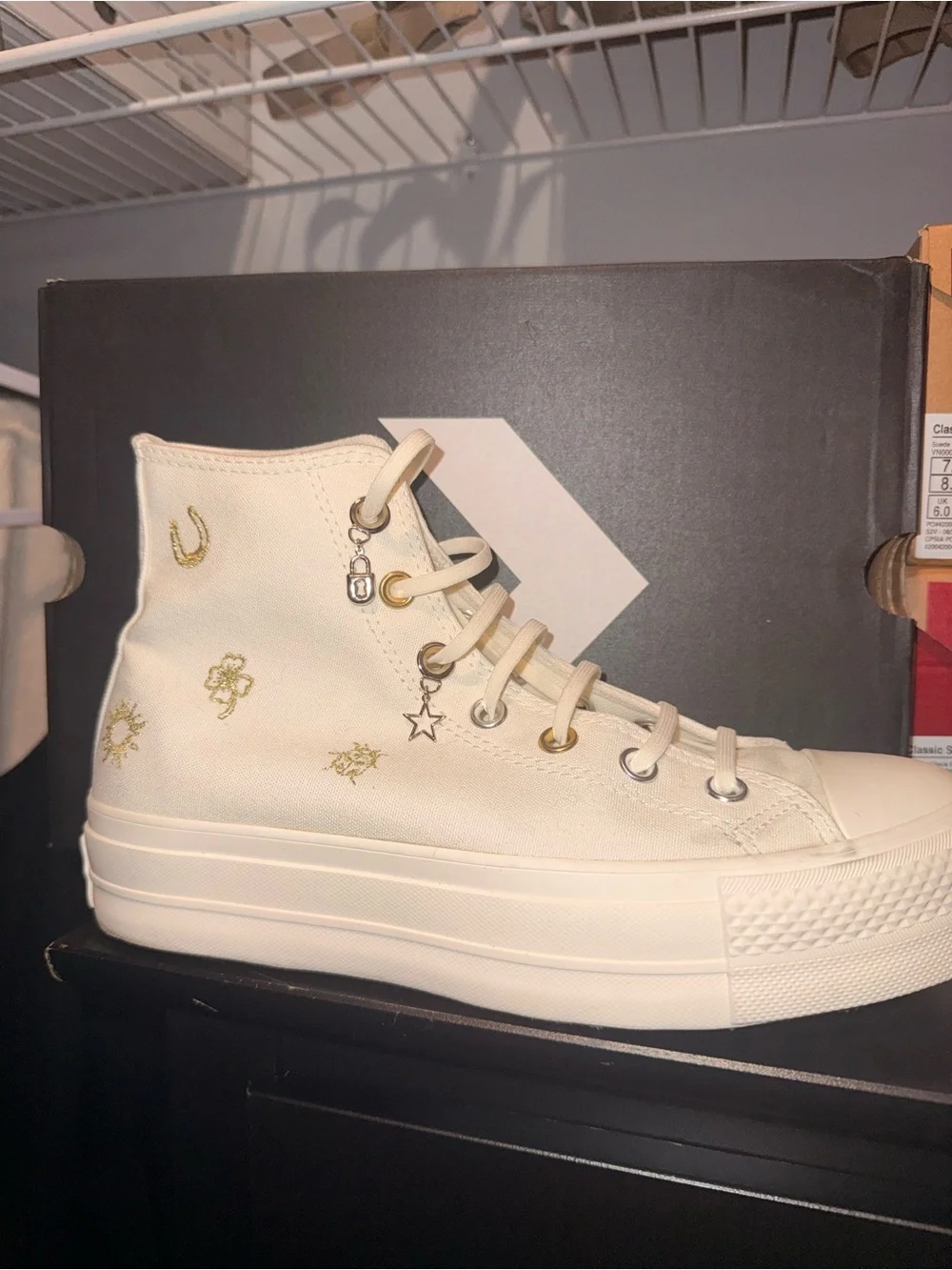 Converse High Top Platform Sneaker - Off White with Gold/Silver Accents